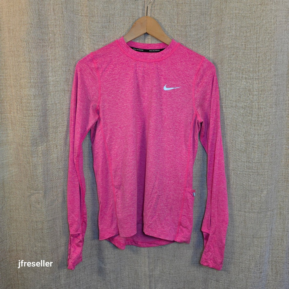 Nike Running Dri-FIT Long Sleeve Top Women's XS Pink Heathered Thumbholes Light